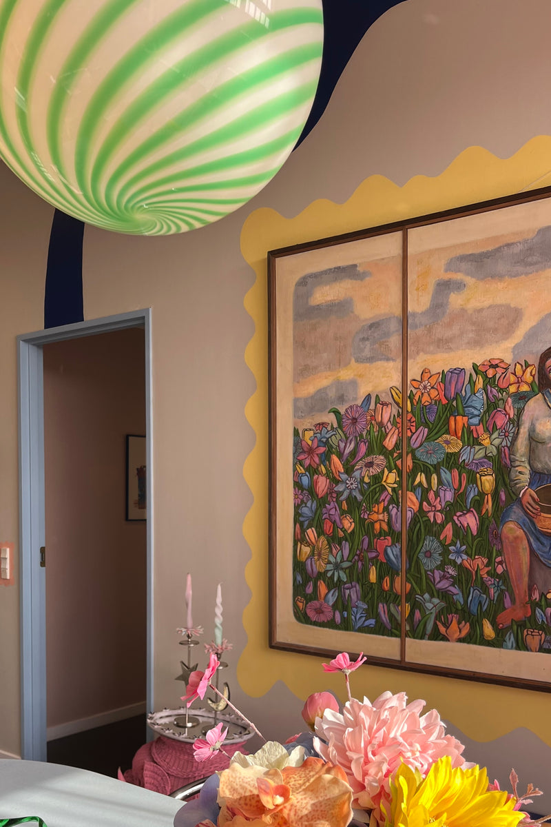 Stor Murano Candy pendel grön/vit swirl D:40 cm