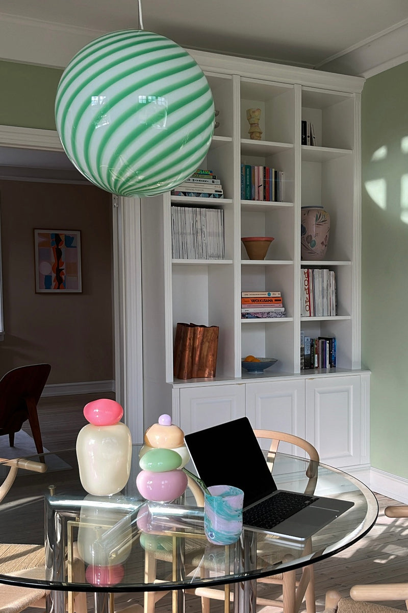 Stor Murano Candy pendel grön/vit swirl D:40 cm