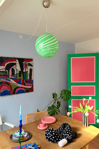 Murano Candy pendel grön/vit swirl D:30 cm