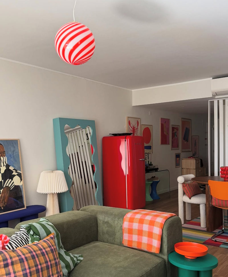 Murano Candy pendel rød/hvid swirl D:30 cm