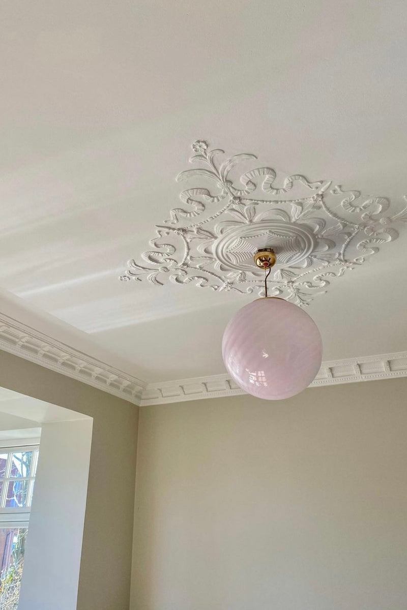 Stor Murano Candy pendel mjuk ljusrosa swirl D:40 cm