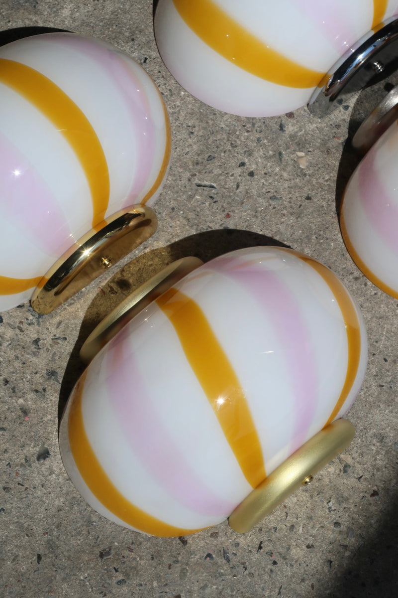 Murano Candy vägglampa rosa/gula ränder 21x15cm