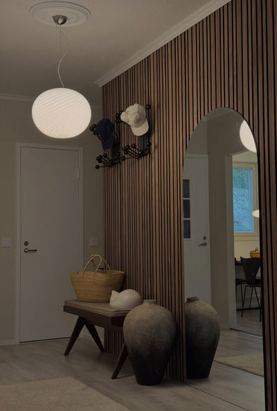 Stor Murano Candy oval pendel vit swirl D:40 cm