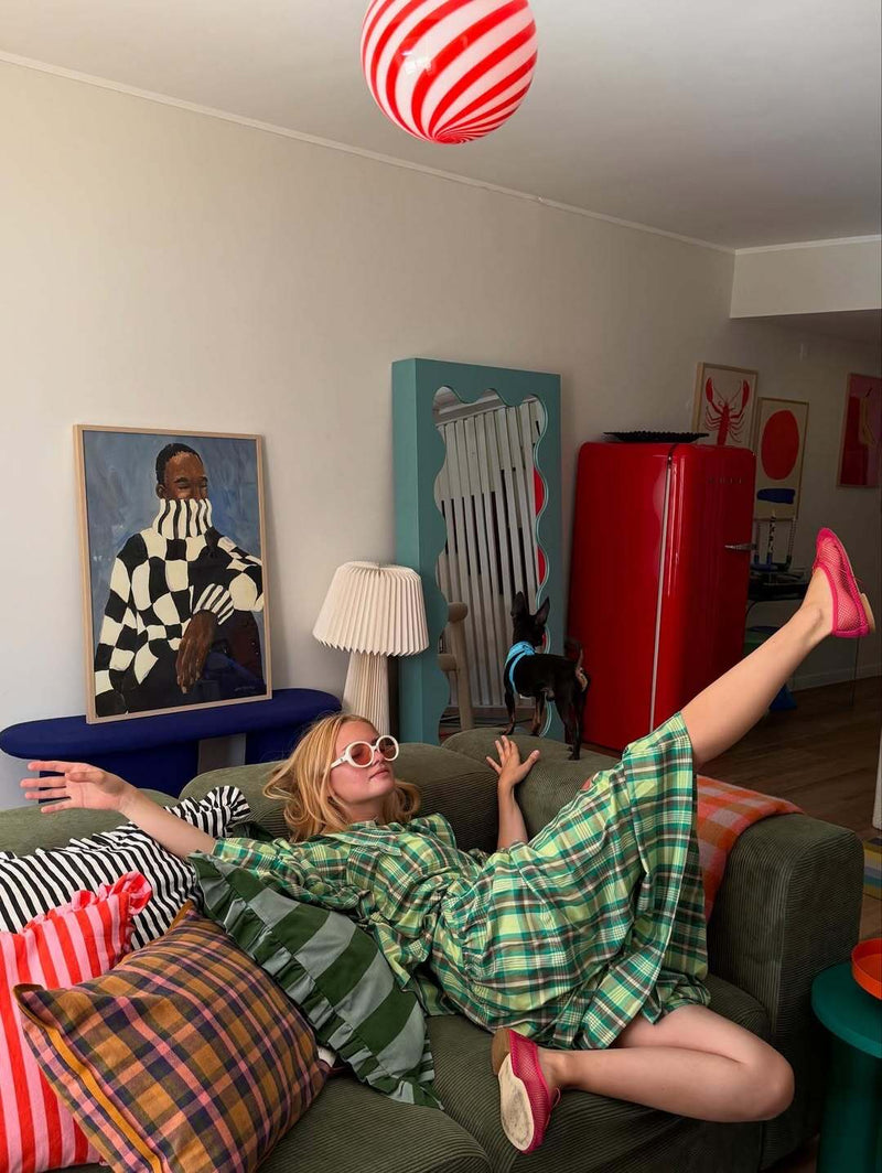 Murano Candy pendel rød/hvid swirl D:30 cm