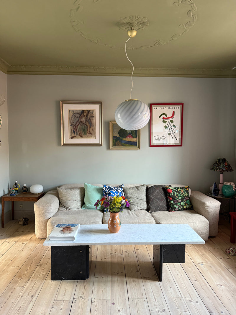 Stor Murano Candy oval pendel lyseblå swirl D:40 cm