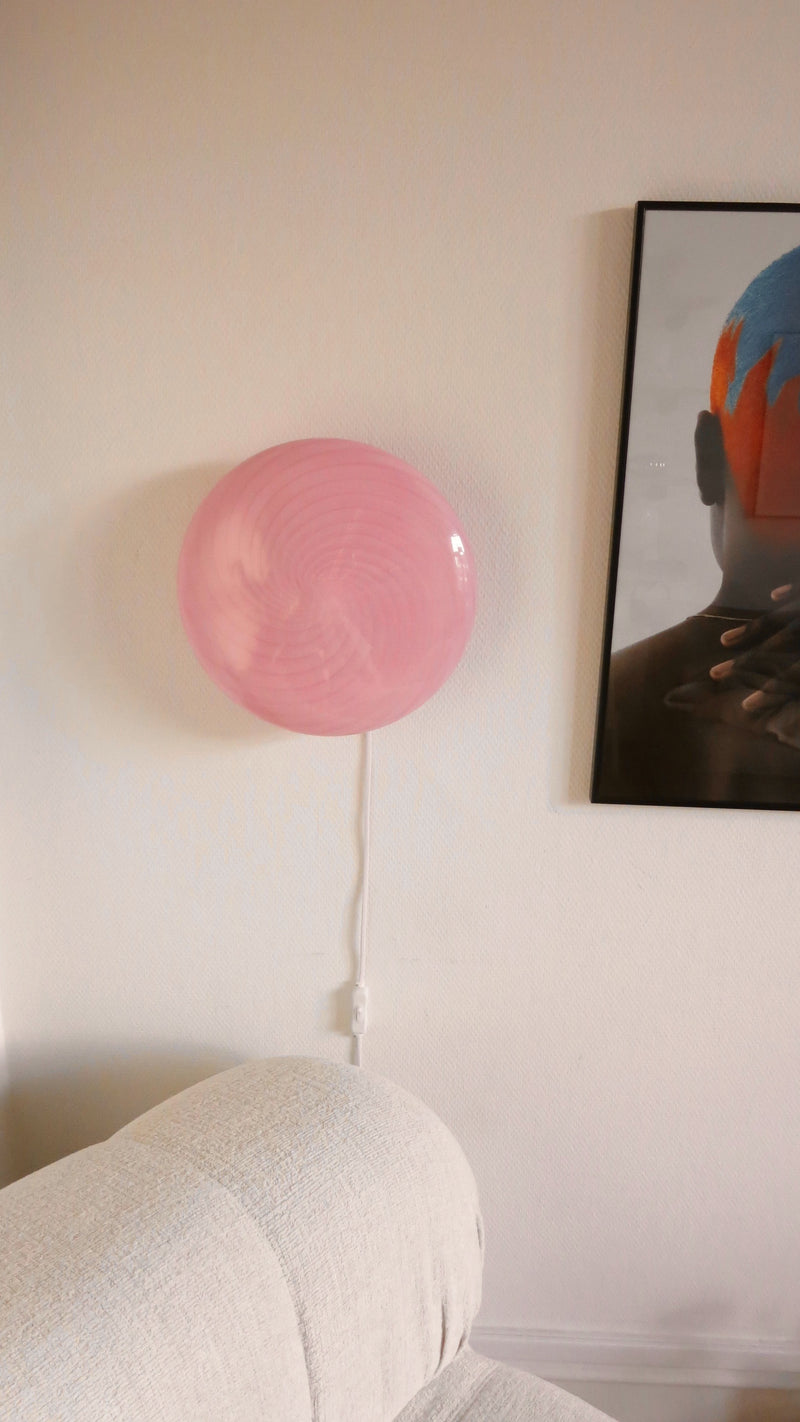 Murano Candy plafond bubble gum lyserød swirl D:30 cm