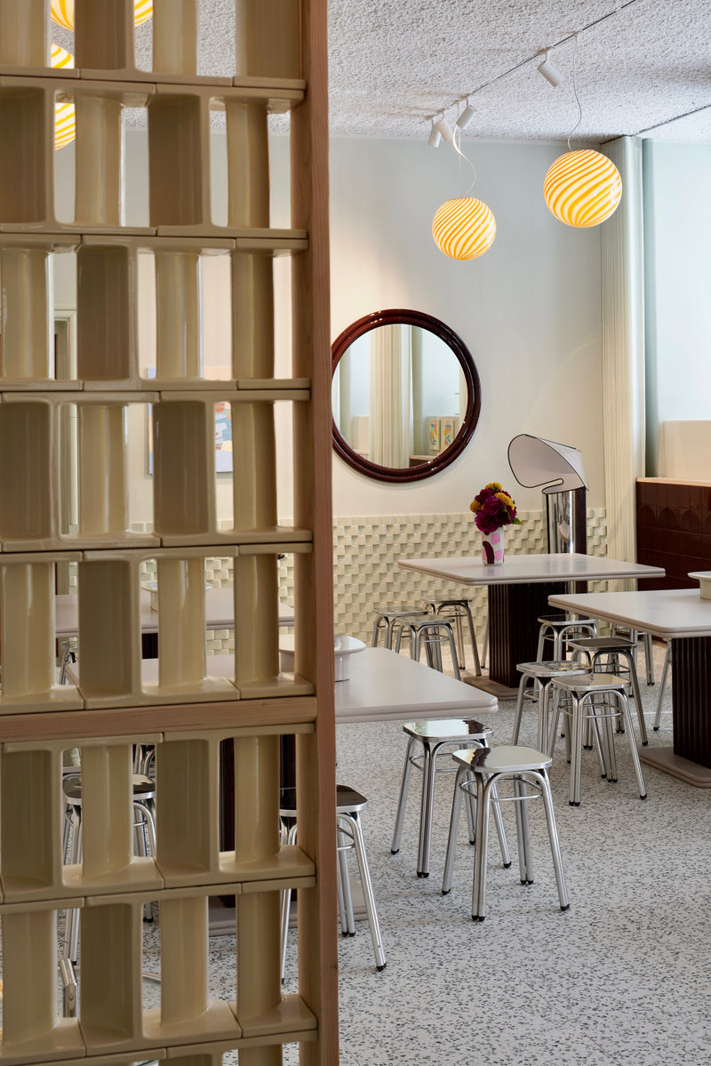 Stor Murano Candy-pendel gul/vit swirl D:40 cm