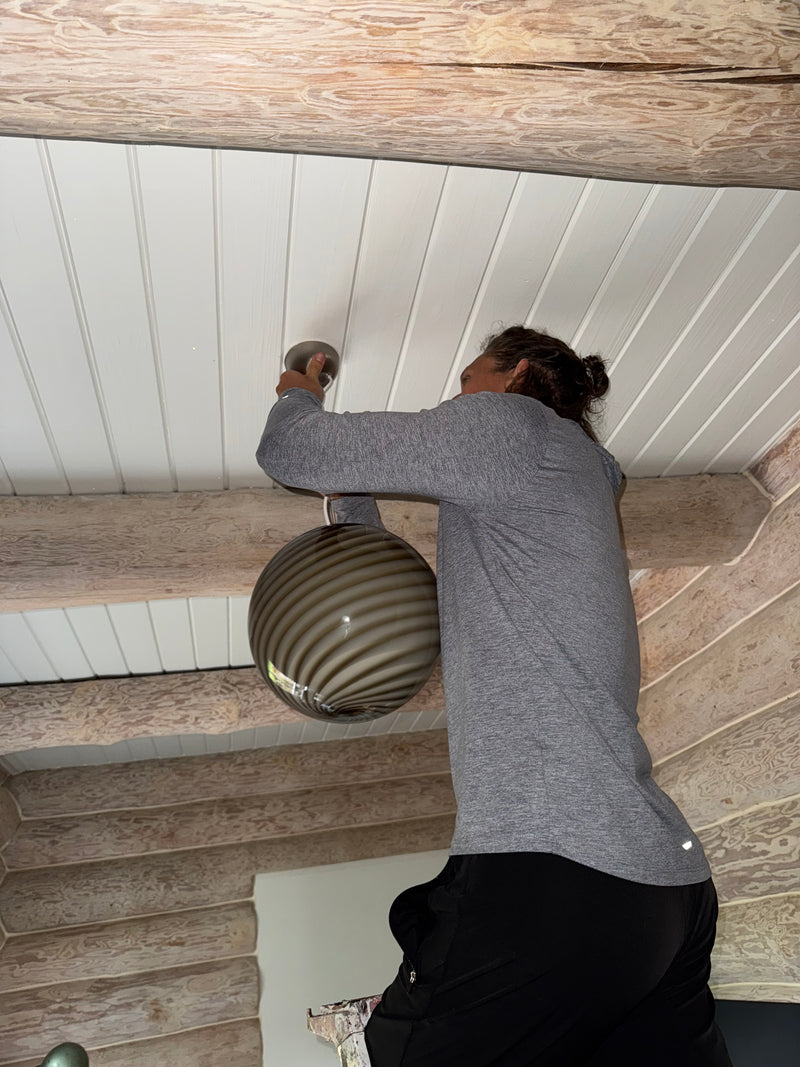 Murano Candy pendel grå brun swirl  D:30 cm