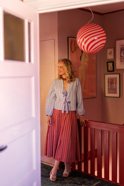 Stor Murano Candy pendel röd/vit swirl D:40 cm