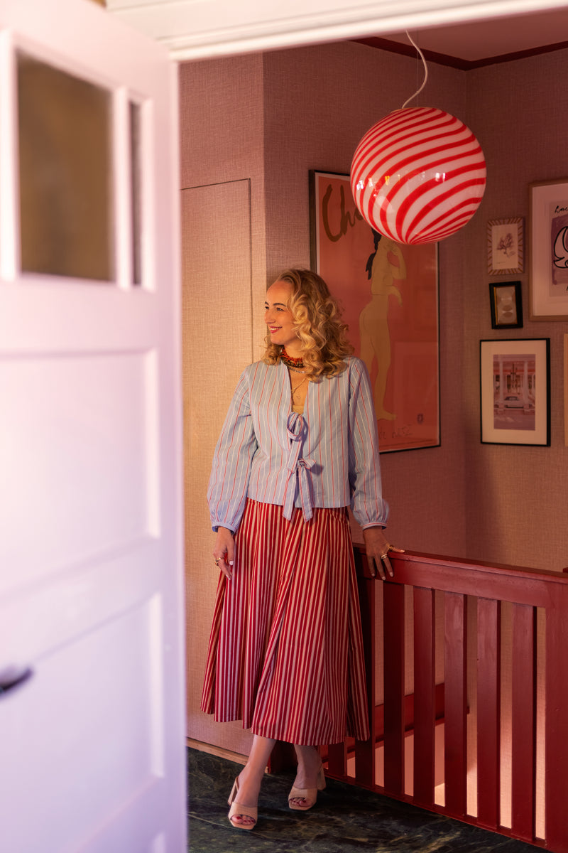 Stor Murano Candy pendel röd/vit swirl D:40 cm