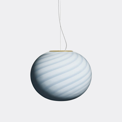 Stor Murano Candy oval pendel lyseblå swirl D:40 cm