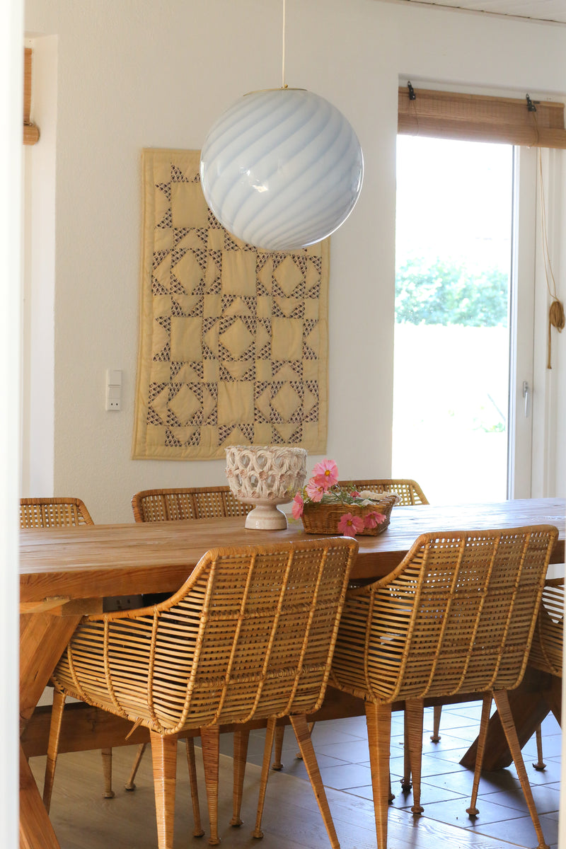 Stor Murano Candy pendel ljusblå swirl D:40 cm