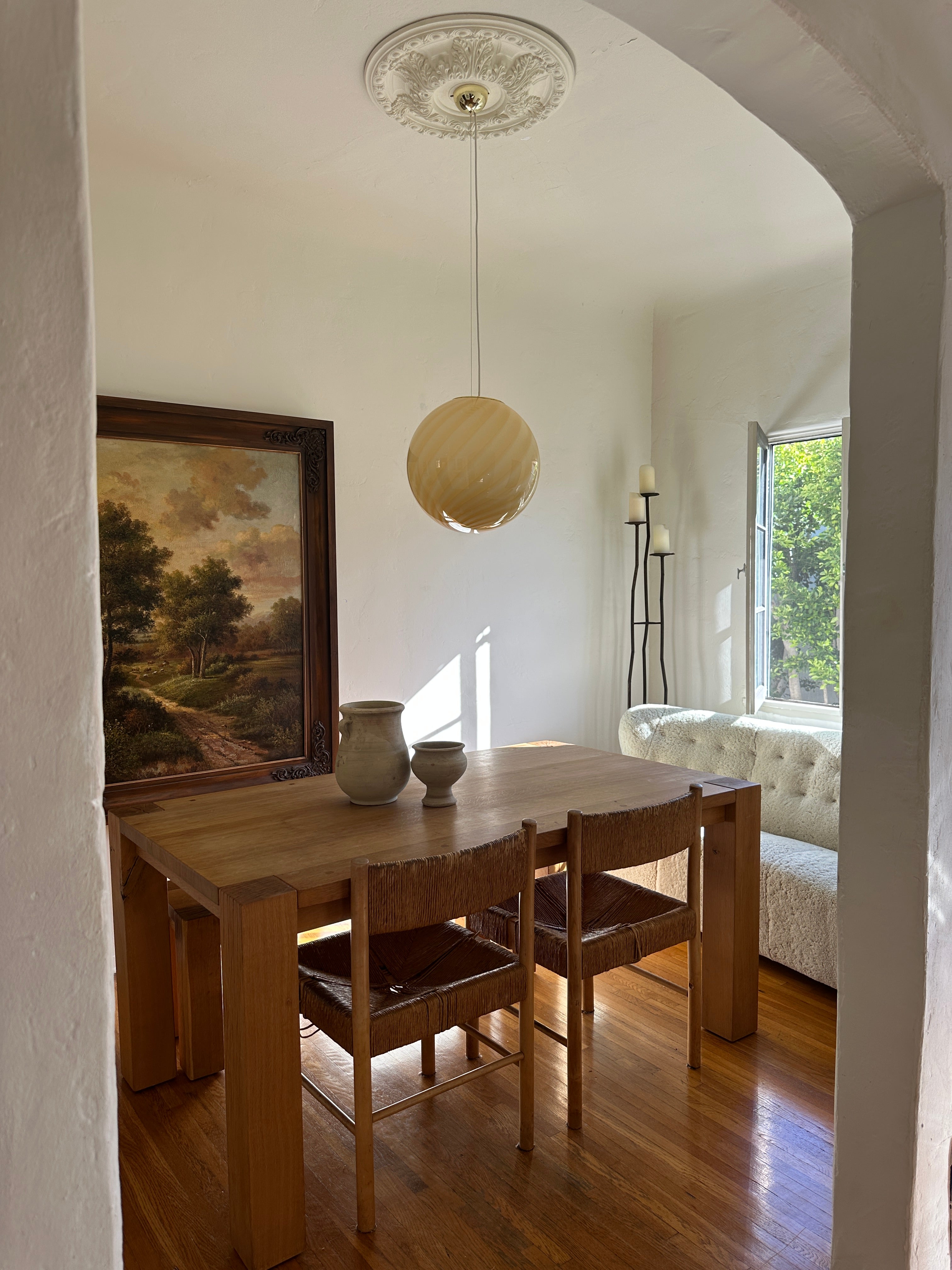 Stor Murano Candy-pendel gul swirl D:40 cm