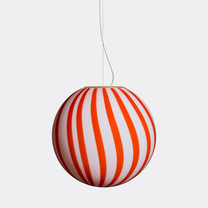 Stor Murano Candy lampa röd/vit vertikala ränder D:40 cm