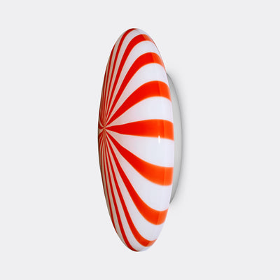 Grote Murano Candy plafondlamp rode/witte strepen D:40 cm