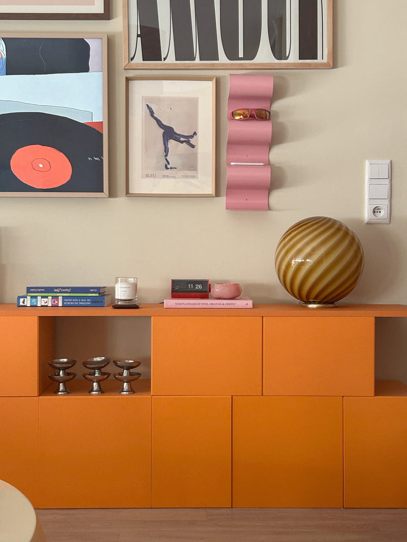 Murano Candy bordlampa ravorange swirl D:30 cm