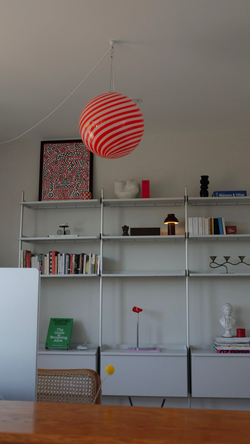 Stor Murano Candy pendel röd/vit swirl D:40 cm