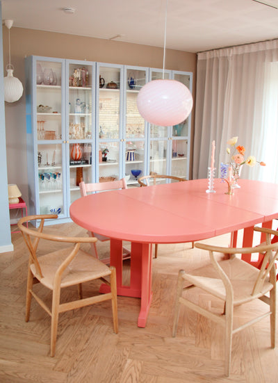 Stor Murano Candy oval pendel mjuk ljusrosa swirl D:40