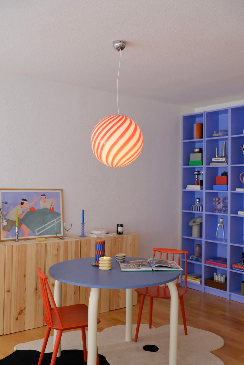 Stor Murano Candy pendel röd/vit swirl D:40 cm