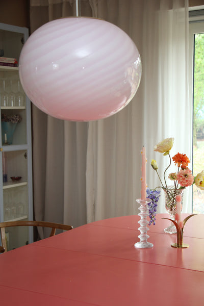 Stor Murano Candy oval pendel mjuk ljusrosa swirl D:40