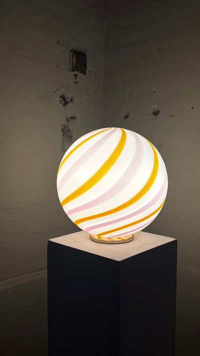 Murano Candy tafellamp geel/lichtroze swirl D:30 cm
