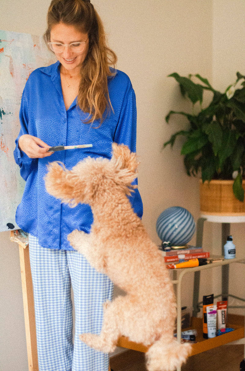 Murano Candy bordlampe blå swirl D:20 cm