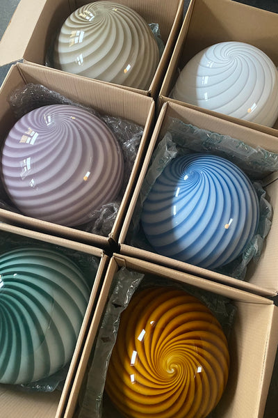 Stor Murano rund hvid swirl lampe pendel D:40 cm