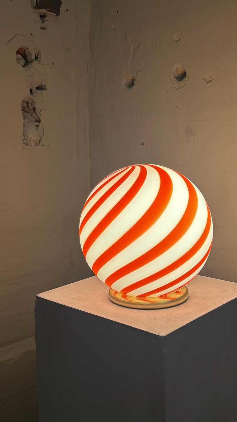 Murano Candy bordlampe rød/hvid swirl D:20 cm