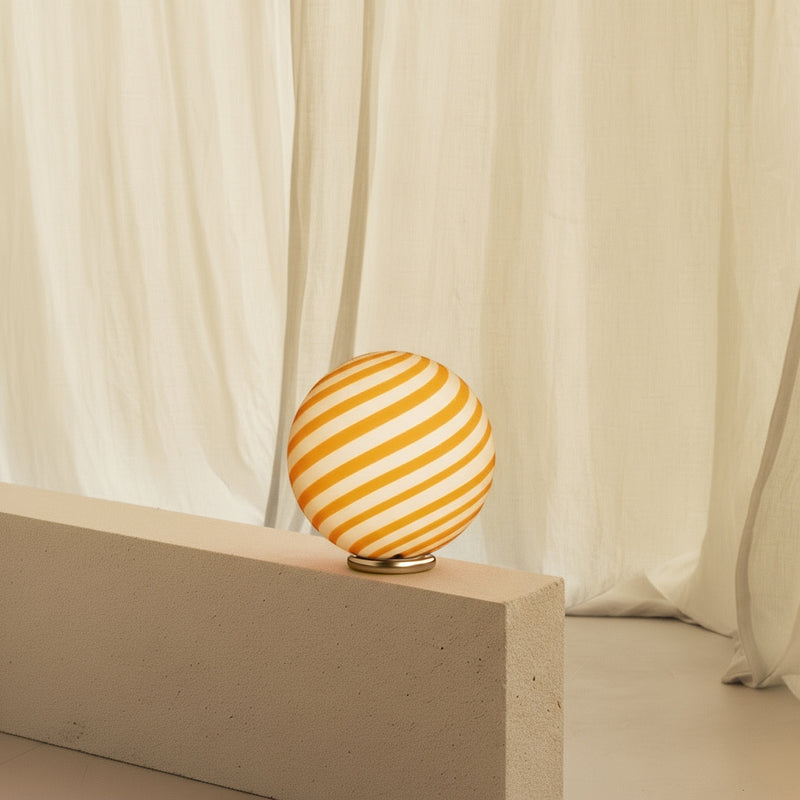 Murano Candy bordlampe gul/hvid swirl D:30 cm
