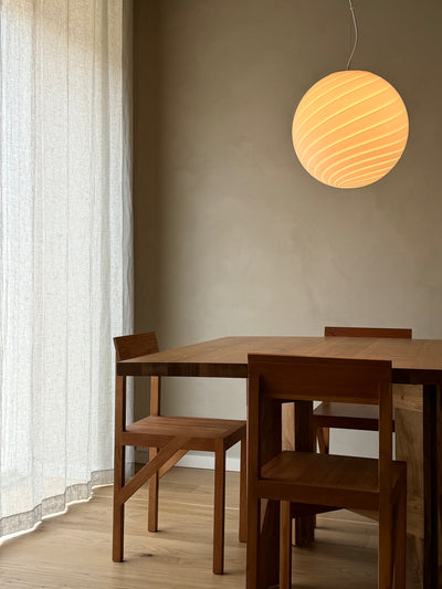 Stor Murano okrągła biała lampa wisząca z efektem swirl Ø:40 cm