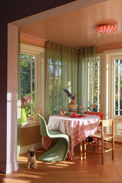 Stor Murano Candy plafond gul/hvide striber D:40 cm
