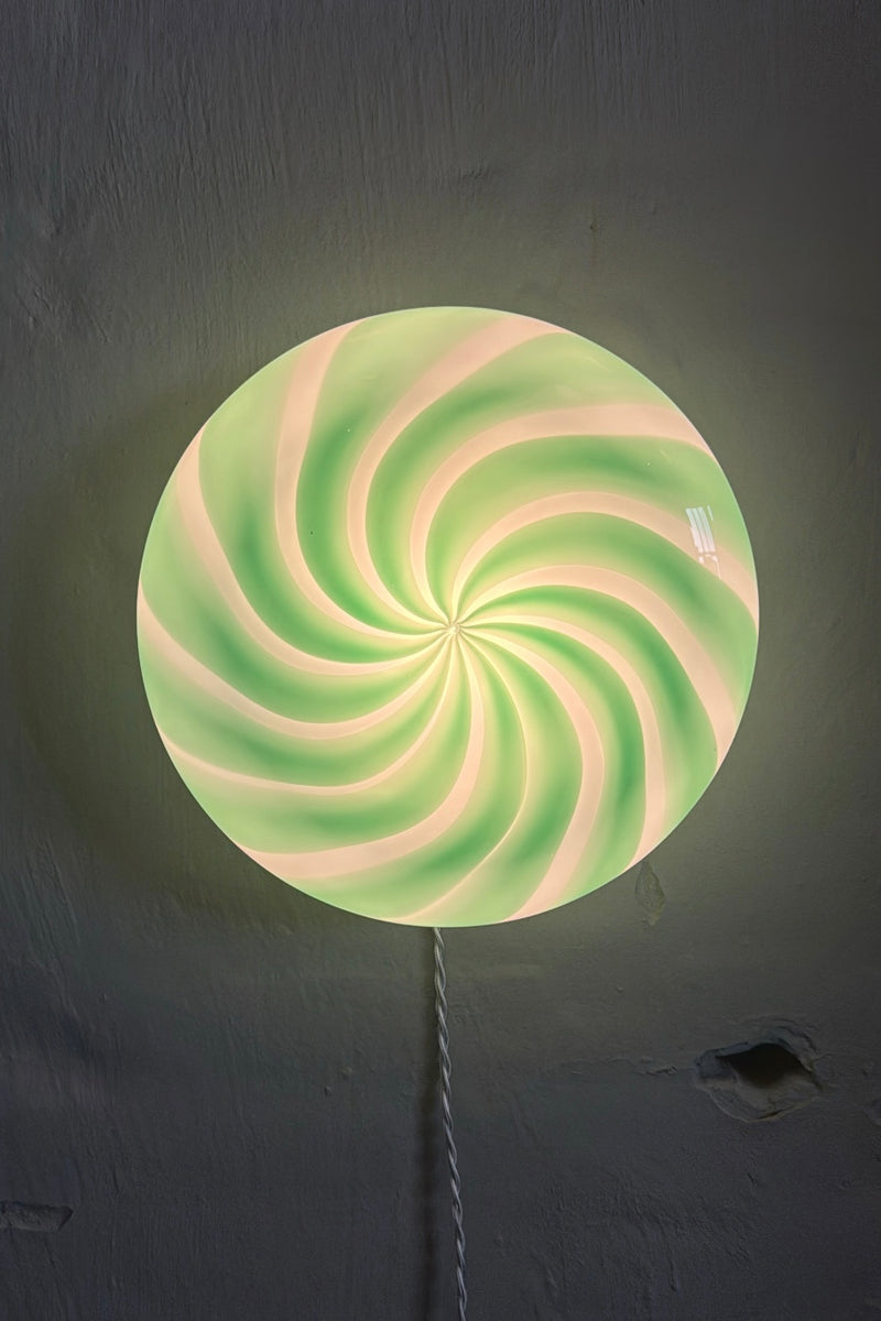 Murano Candy plafond grön/vit swirl D:30 cm