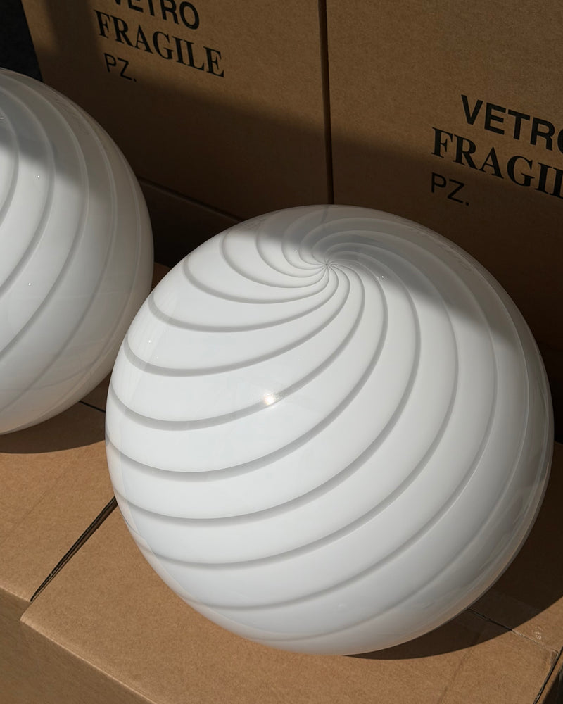 Große Murano runde weiße Swirl-Lampe Pendel D:40 cm