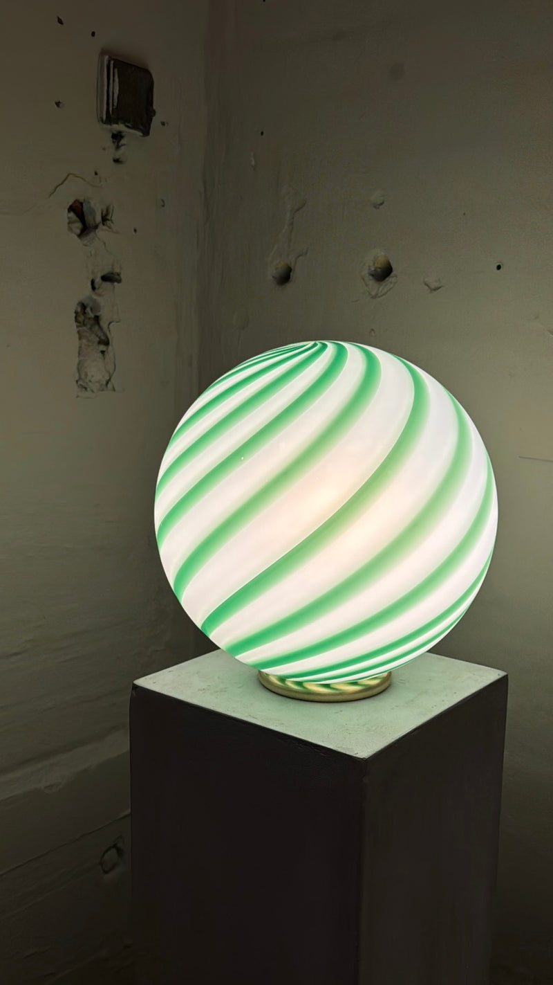 Murano Candy bordlampe grøn/hvid swirl D:30 cm