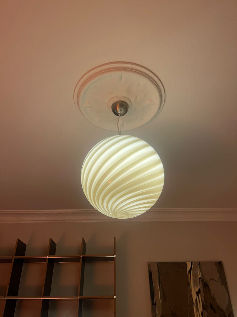 Grote Murano Candy pendel grijs bruin swirl D:40 cm