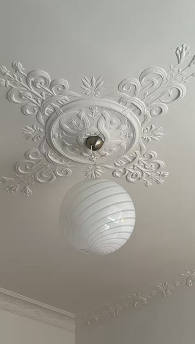 Large Murano round white swirl lamp pendant D: 40 cm