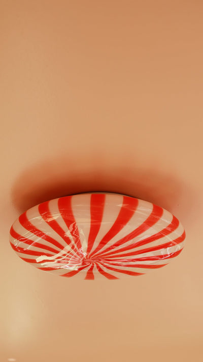 Stor Murano Candy plafond rød/hvide striber D:40 cm