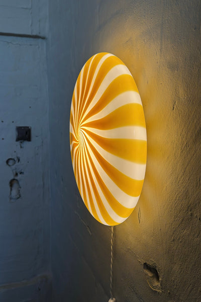 Stor Murano Candy plafond gul/vita ränder D:40 cm
