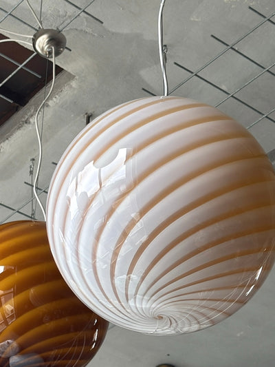 Stor Murano Candy pendel karamel creme swirl D:40 cm