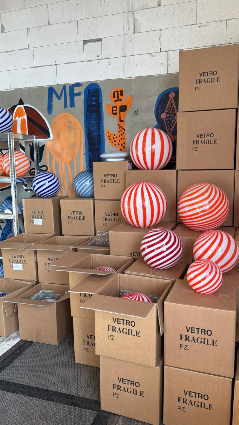 Stor Murano Candy plafond rød/hvide striber D:40 cm [archive]