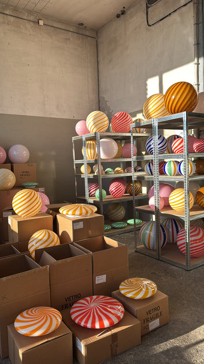 Stor Murano Candy plafond rød/hvide striber D:40 cm [archive]