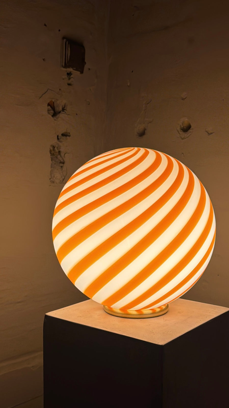 MURANO ウラン 蓋物 オレンジ ミルフィオリ キャンディポット お碗 Murano lamp orange/white swirl - Candy table lamp