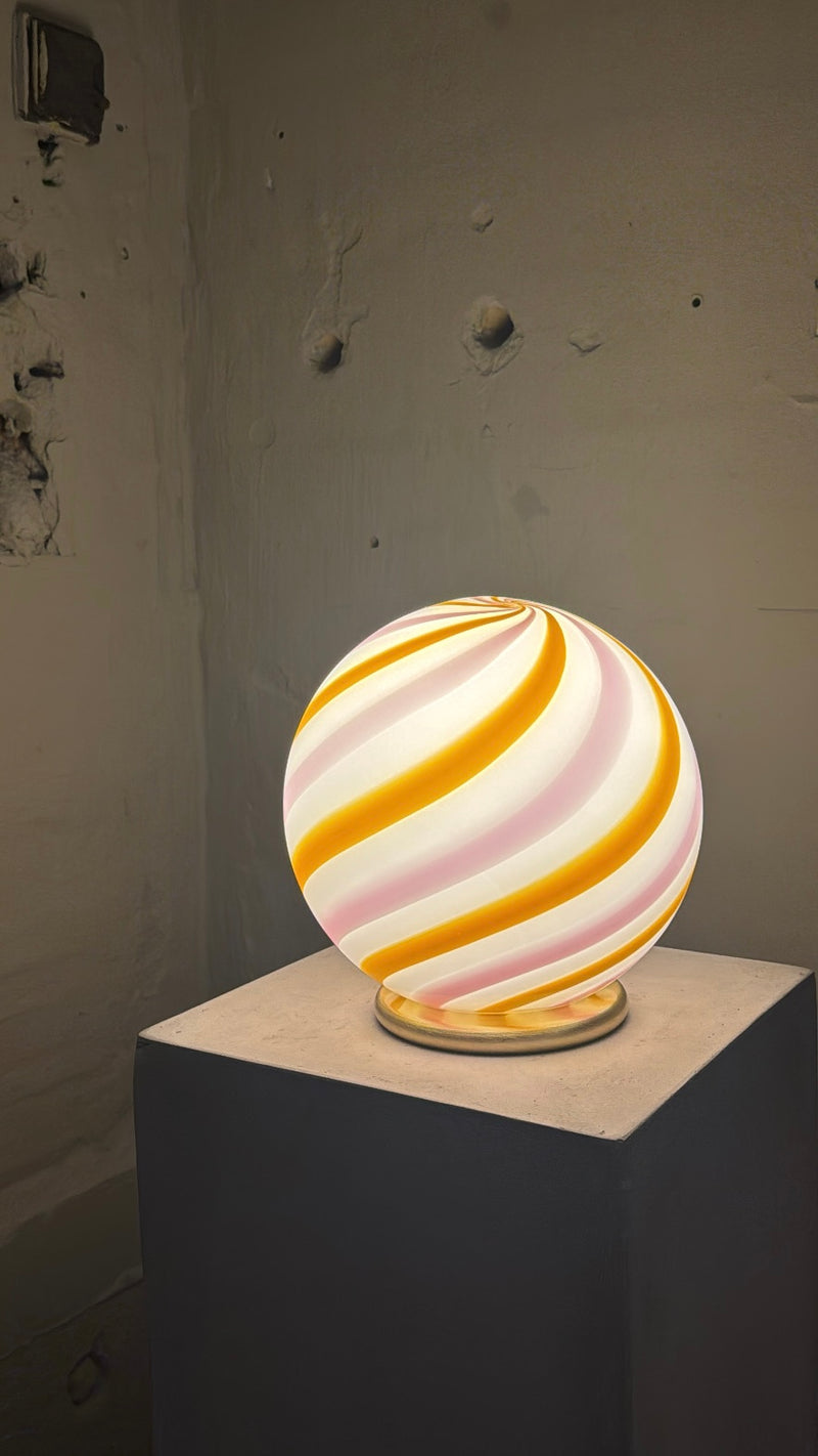 Murano Candy bordlampe gul/lyserød swirl D:20 cm