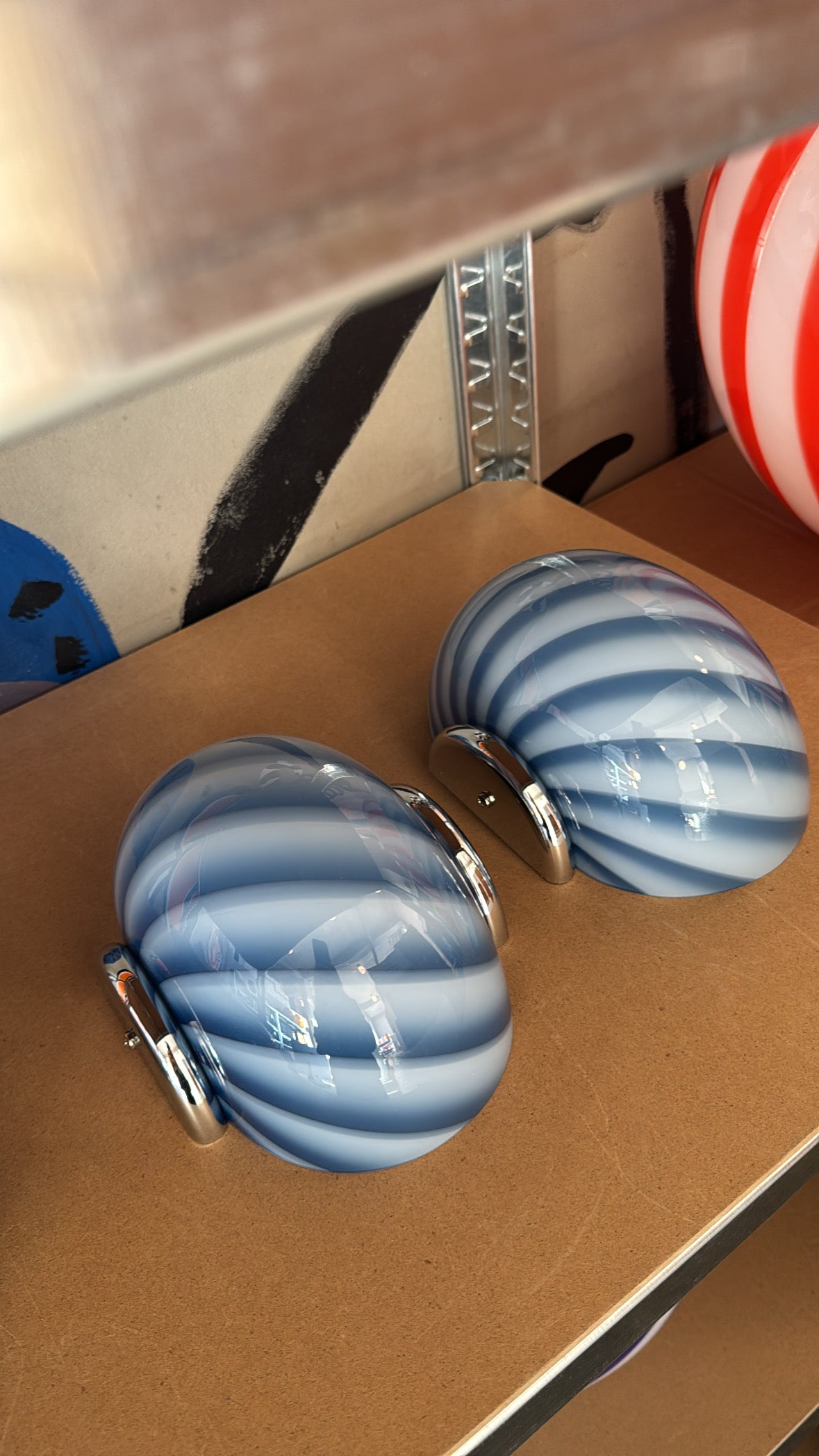 Murano Candy væglampe blå swirl 21x15cm - krom beslag [archive]