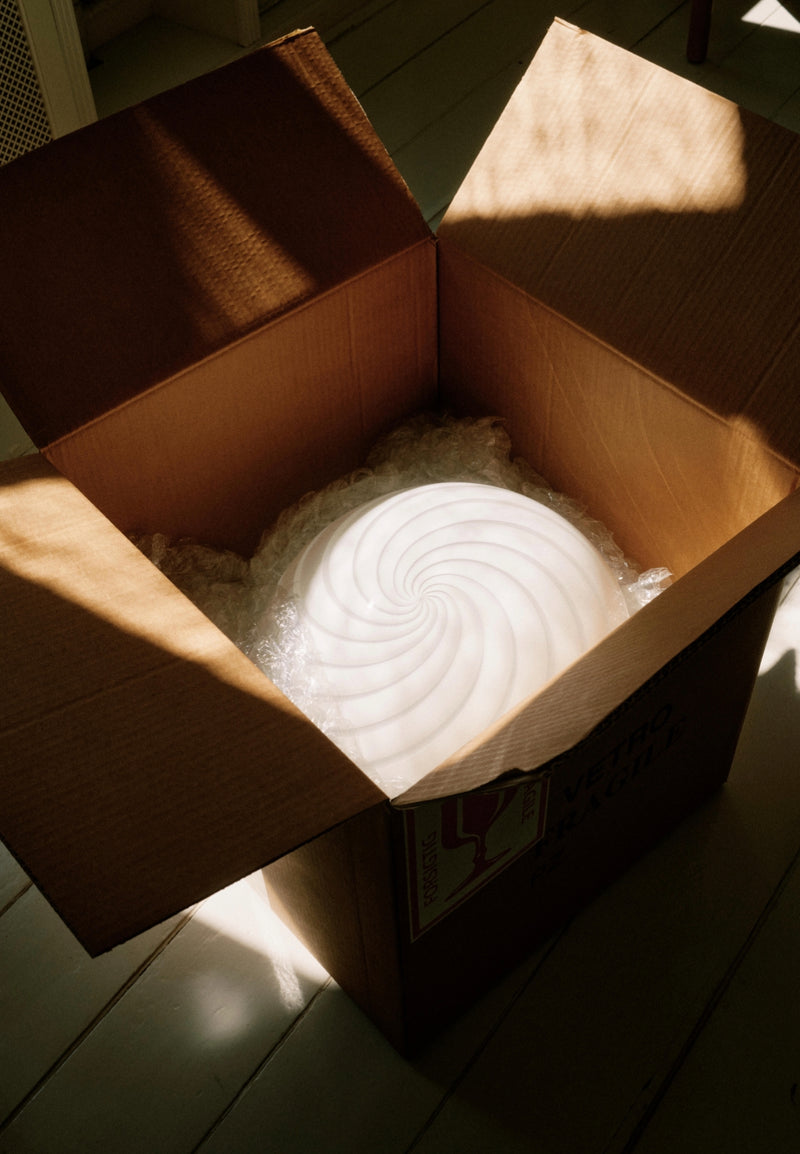 Murano oval hvid swirl lampe pendel D:35 cm