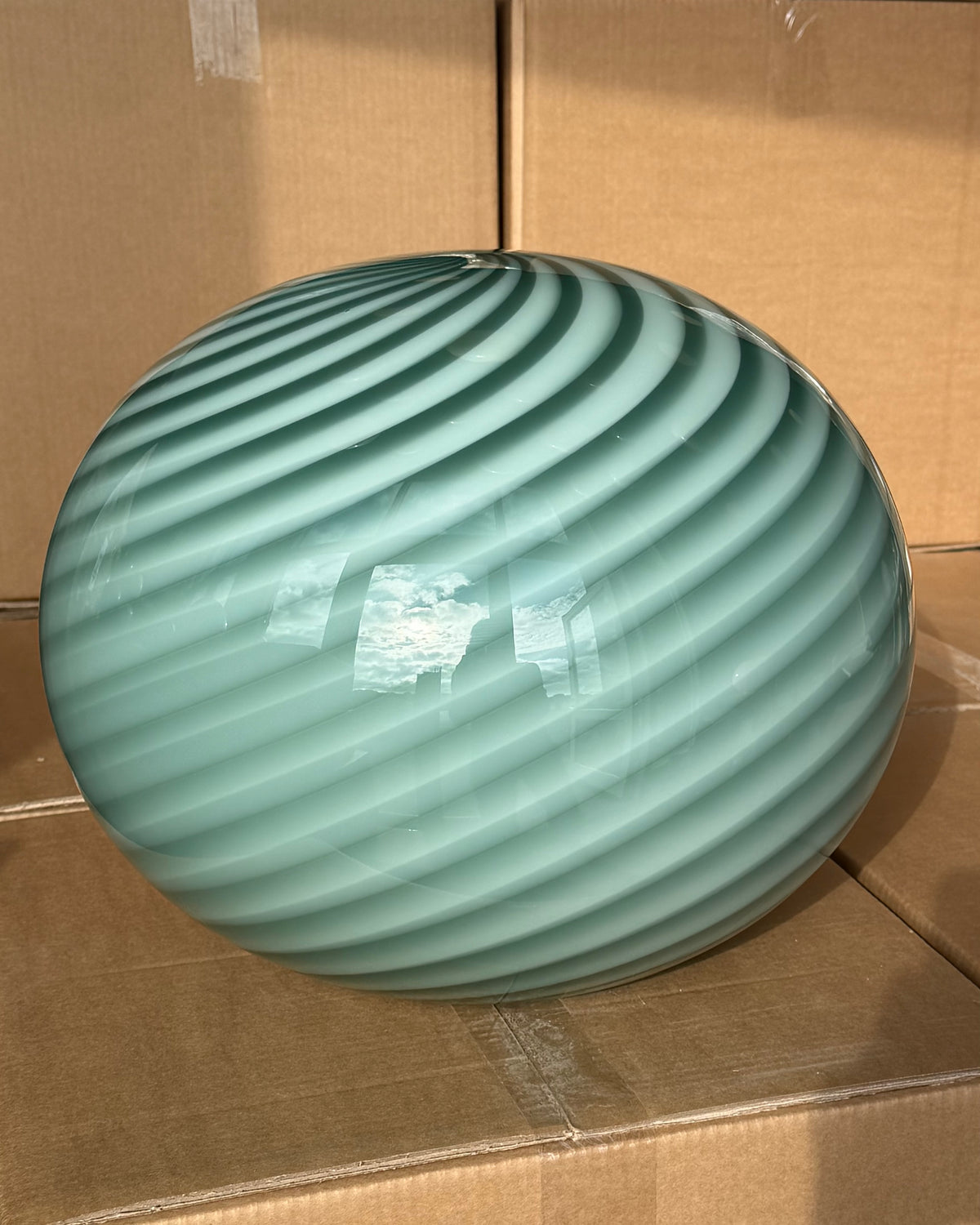 Stor Murano Candy oval pendel petrolium grøn swirl D:40 cm