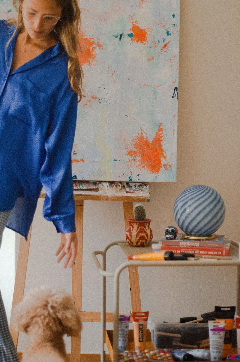 Murano Candy bordlampe blå swirl D:20 cm