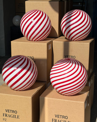 Large Murano Candy pendant bordeaux red/white swirl D:40 cm