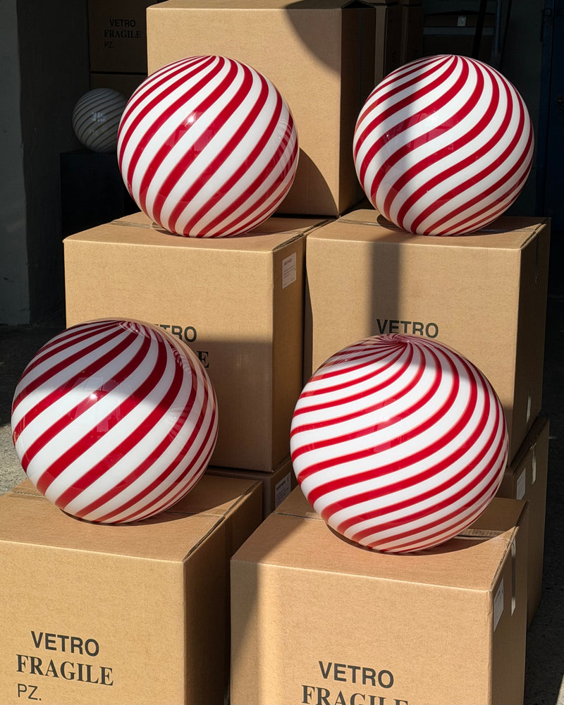Stor Murano Candy lampa wisząca bordowo-czerwono-biała swirl Ø:40 cm