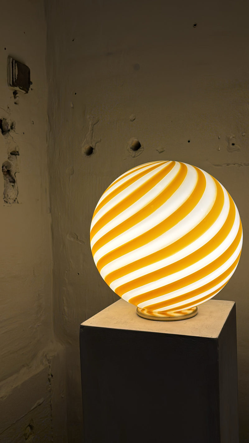 Murano Candy bordlampe gul/hvid swirl D:30 cm